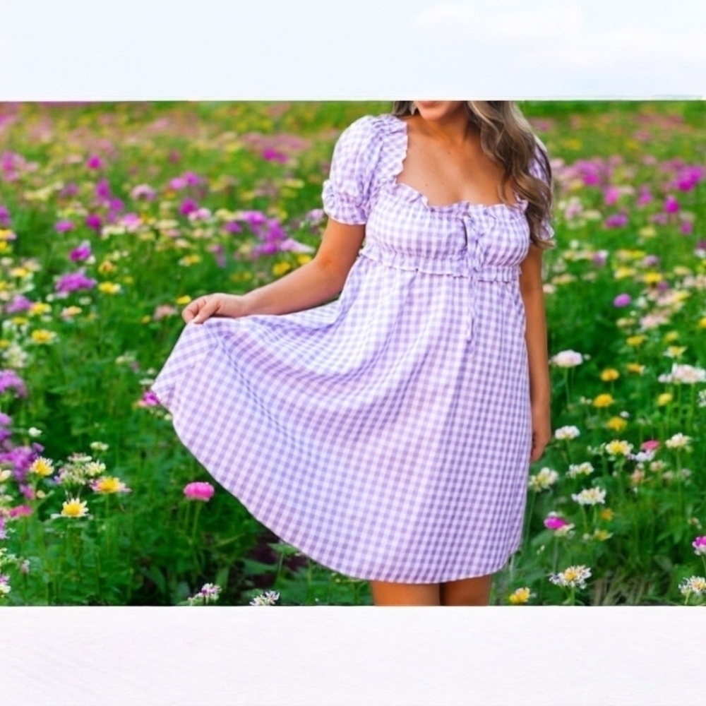🤩 NWT Buddy Love Purple Gingham Mini Dress Size Small - Picture 11 of 13